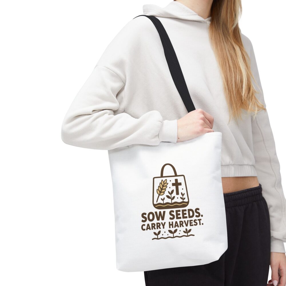 Inspirational Tote Bag - Sow Seeds Carry Harvest, Eco-Friendly Shopping Bag, Gardening Gift, Reusable Grocery Bag, Faith & Nature - Image 2