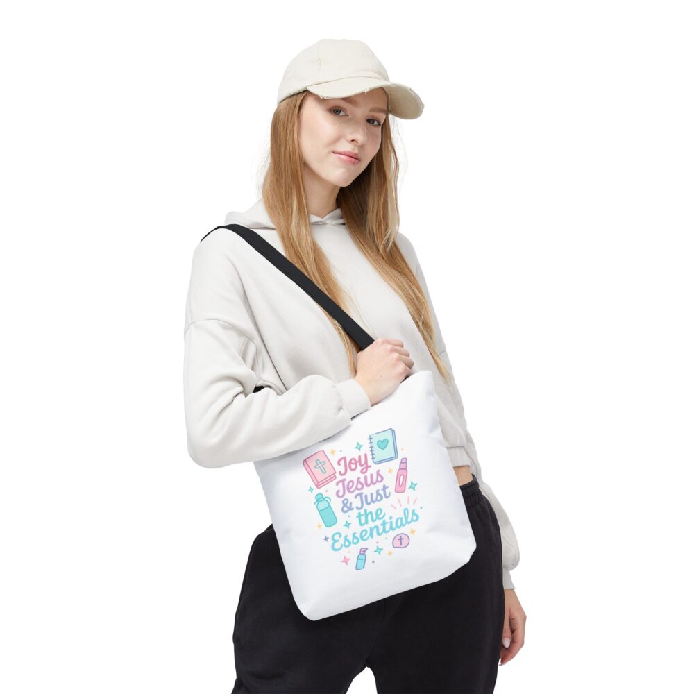 Joyful Jesus Tote Bag, Christian Shopping Tote, Inspirational Gift for Her, Cute AOP Bag, Essentials Carrier, Faith-Based Accessory