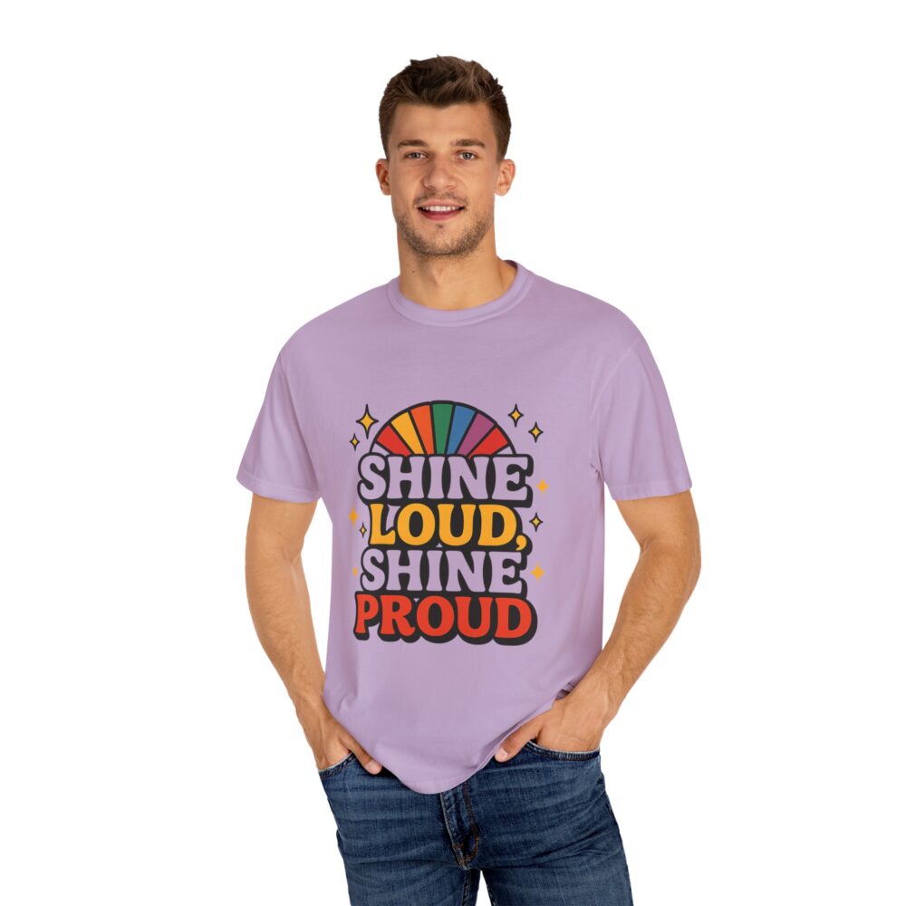 Rainbow Pride Unisex T-Shirt - Shine Loud Shine Proud, LGBTQ+ Apparel, Gift for Pride Month, Comfortable Casual Wear, Retro Style Tee, [...] - Image 2