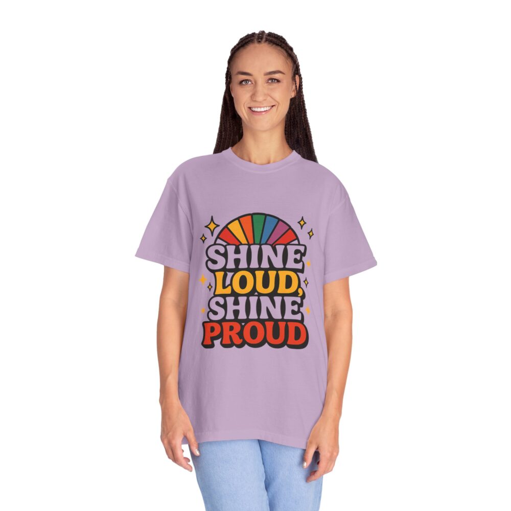 Rainbow Pride Unisex T-Shirt - Shine Loud Shine Proud, LGBTQ+ Apparel, Gift for Pride Month, Comfortable Casual Wear, Retro Style Tee, [...] - Image 3