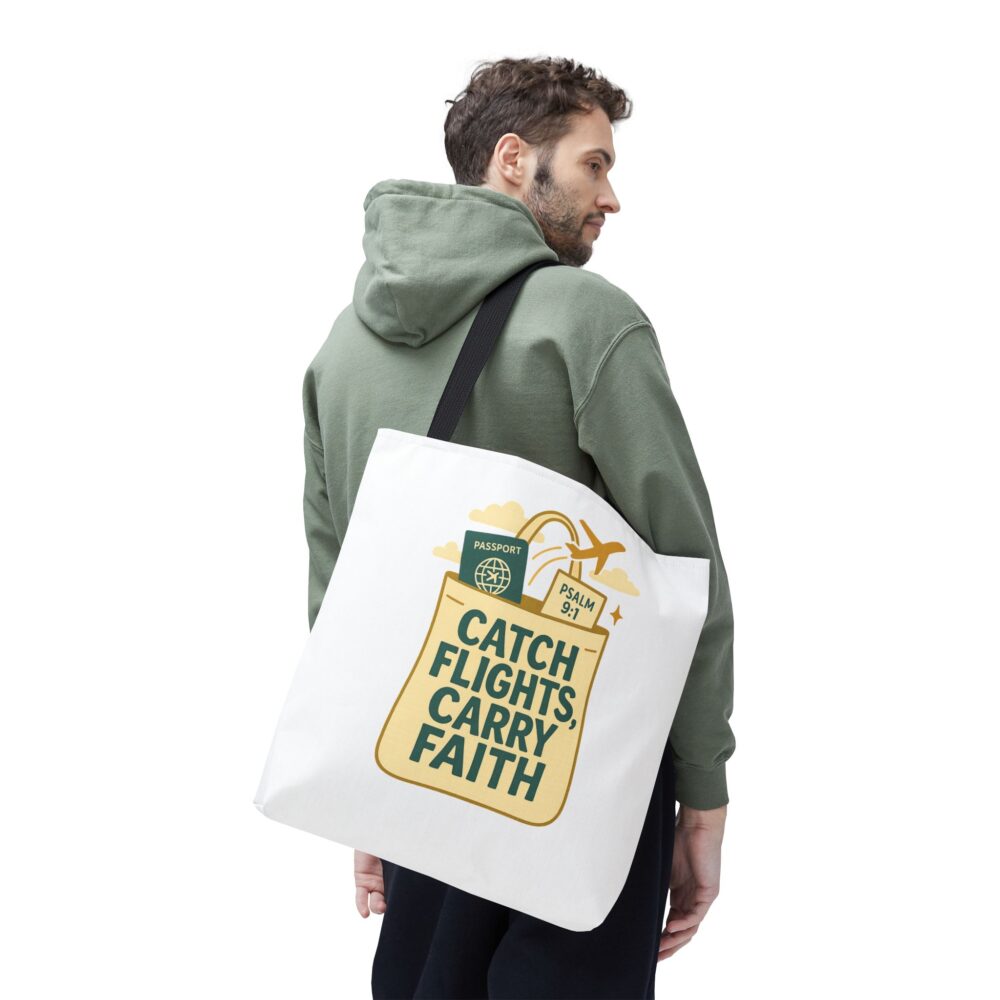 Inspirational Travel Tote Bag, Carry Faith, Catch Flights, Vacation Gear, Gift for Travelers, Christian Tote, Stylish Travel Accessories - Image 3