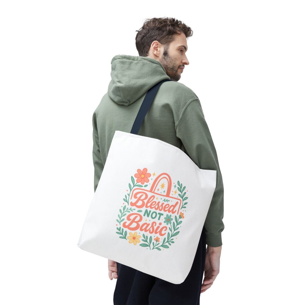 Blessed Not Basic Tote Bag, Floral Motivational Bag, Gift for Women, Everyday Carryall, Eco-Friendly Shopping Bag - Image 15