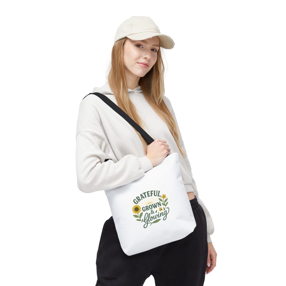 Grateful Grown & Glowing Tote Bag - Perfect for Gardening Gifts, Eco-Friendly Shopping, Sunflower Lover, Spring Style, Everyday Use