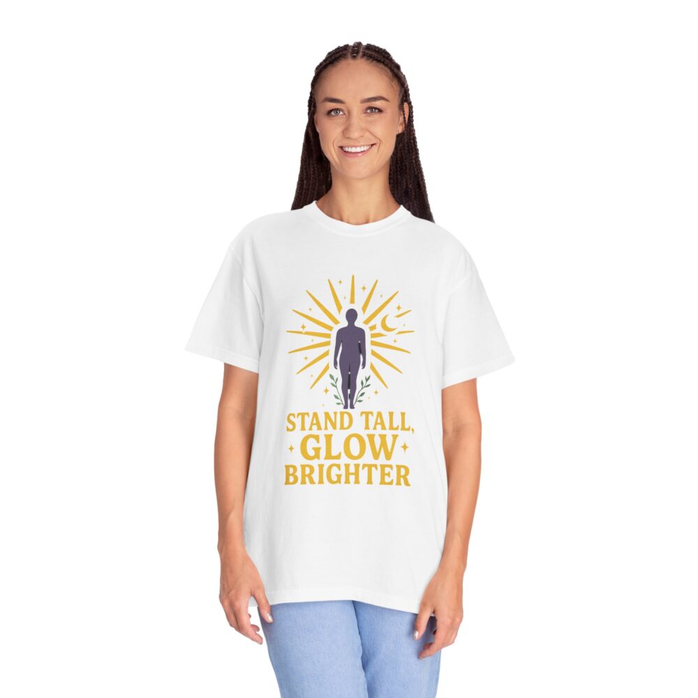 Unisex Inspirational T-Shirt, Stand Tall Glow Brighter Tee, Motivational Apparel, Gift for Friends, Positive Vibes Shirt, Casual Wear - Image 2