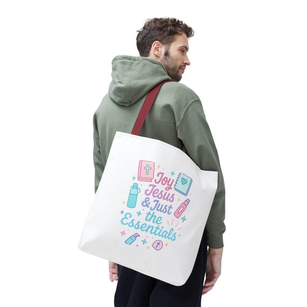 Joyful Jesus Tote Bag, Christian Shopping Tote, Inspirational Gift for Her, Cute AOP Bag, Essentials Carrier, Faith-Based Accessory - Image 6