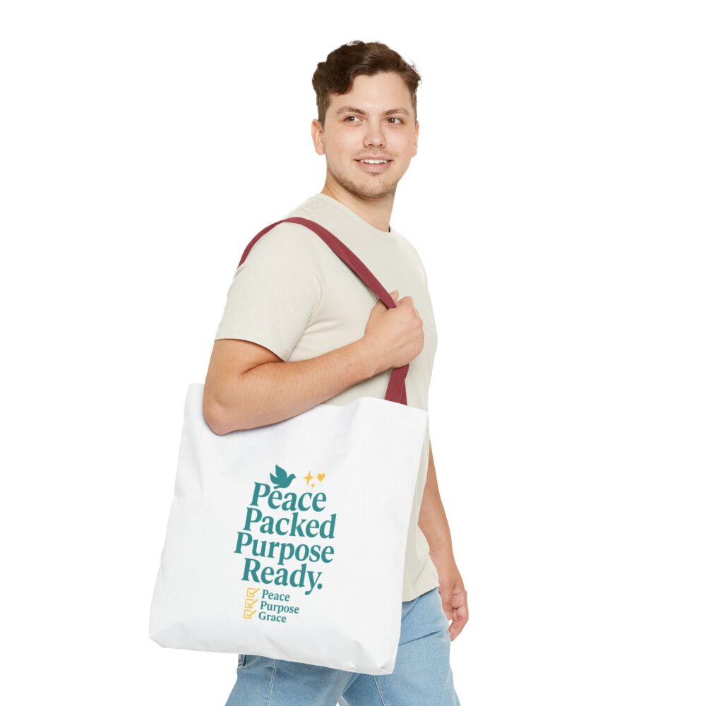 Peace Packed Purpose Tote Bag, Inspirational Eco-Friendly Bags, Perfect for Everyday Use, Gifts for Friends, Stylish Shopping Bag - Image 6