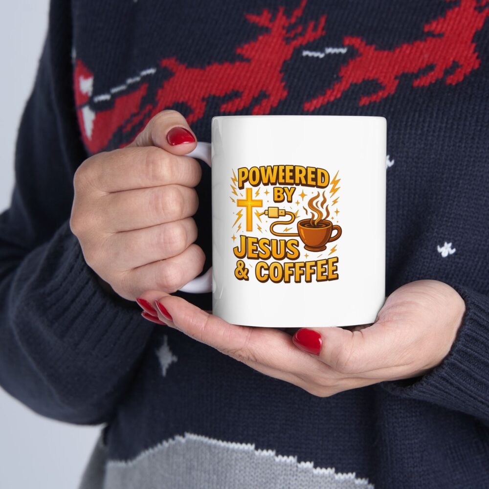 Powered by Jesus and Coffeeee - Energizing Coffee Mug, Personalized Gift, Fun Kitchen Decor, Coffee Lover's Essential, Motivational Java Cup, Perfect for Birthdays, [...] - Image 10