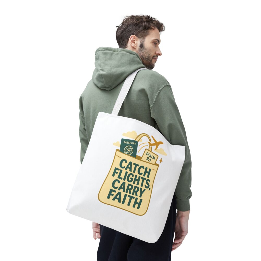 Inspirational Travel Tote Bag, Carry Faith, Catch Flights, Vacation Gear, Gift for Travelers, Christian Tote, Stylish Travel Accessories - Image 9