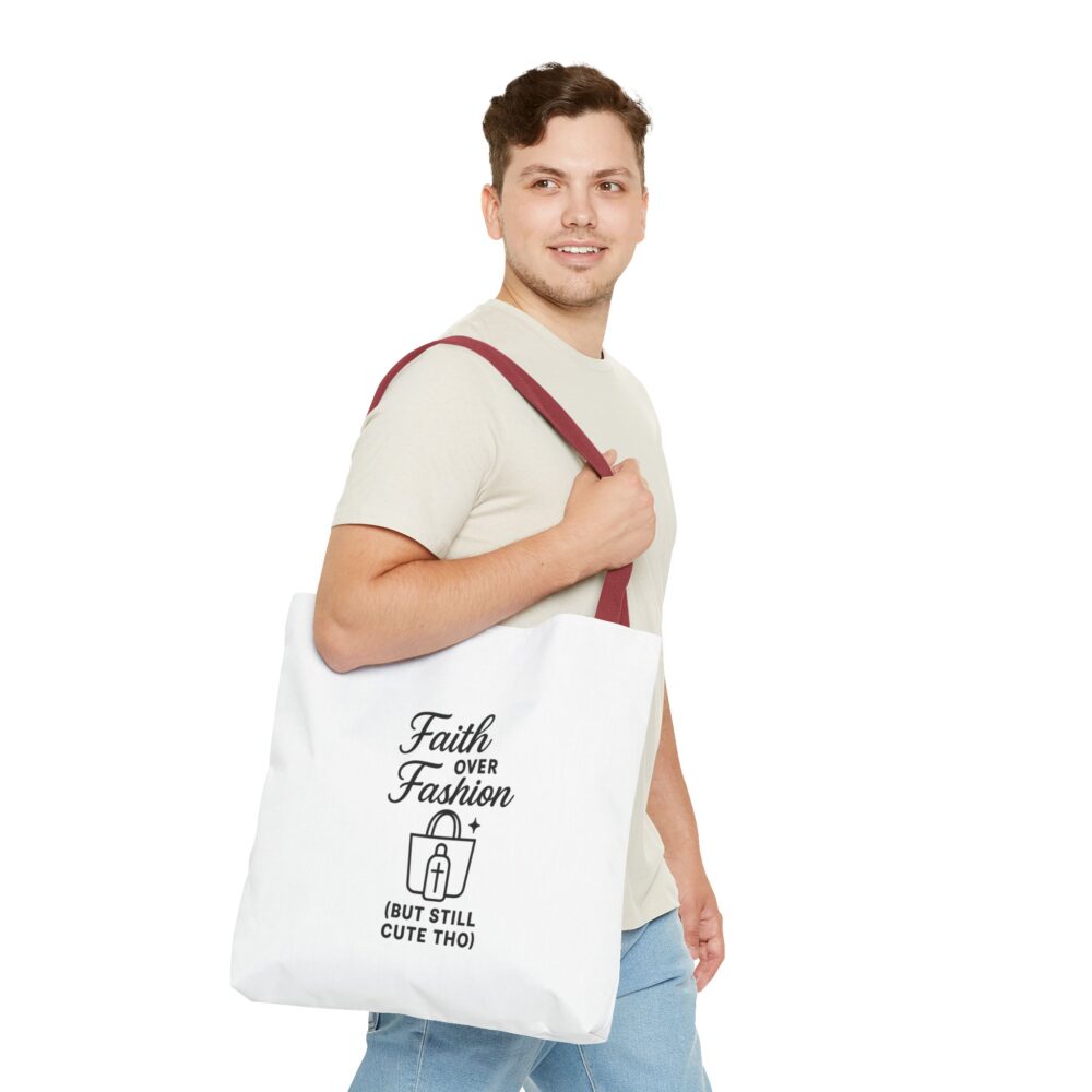 Faith Over Fashion Tote Bag | Cute and Functional Tote for Everyday Use, Shopping, Gifts, Travel, Faith-Based Fashion - Image 5