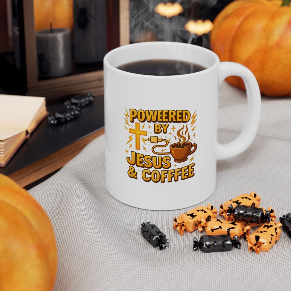Powered by Jesus and Coffeeee - Energizing Coffee Mug, Personalized Gift, Fun Kitchen Decor, Coffee Lover's Essential, Motivational Java Cup, Perfect for Birthdays, [...] - Image 6
