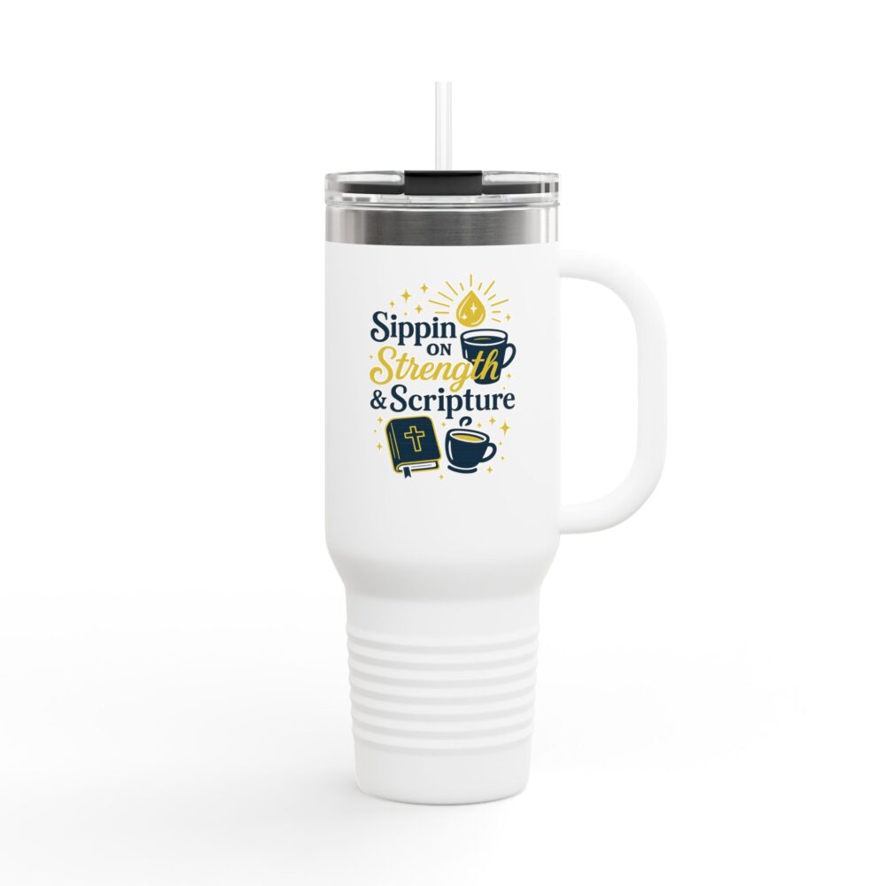 Sipping on Strength & Scripture - Inspirational Insulated Travel Mug, 40oz - Everyday Motivation, Bible Verses, Faith & Strength, Gift for Friends & Family, Coffee Lover - Image 2