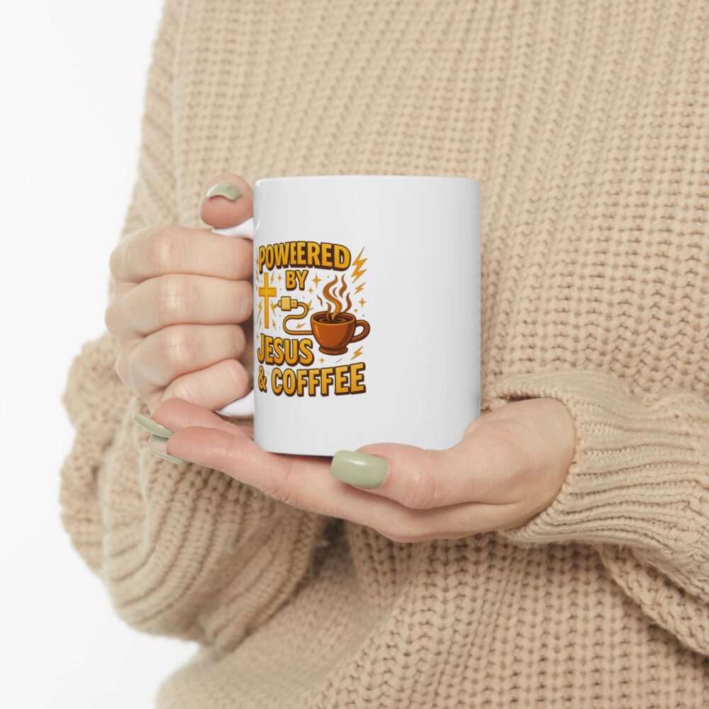 Powered by Jesus and Coffeeee - Energizing Coffee Mug, Personalized Gift, Fun Kitchen Decor, Coffee Lover's Essential, Motivational Java Cup, Perfect for Birthdays, [...] - Image 9