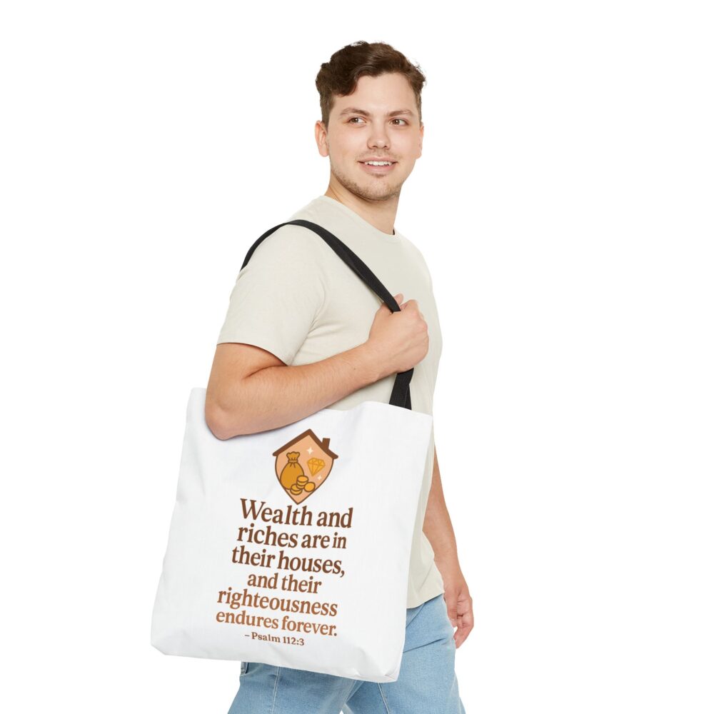 Inspirational Tote Bag, Bible Verse Carryall, Motivational Shopping Bag, Gift for Her, Psalm 112:3 Quote Bag, Versatile Everyday Tote - Image 6