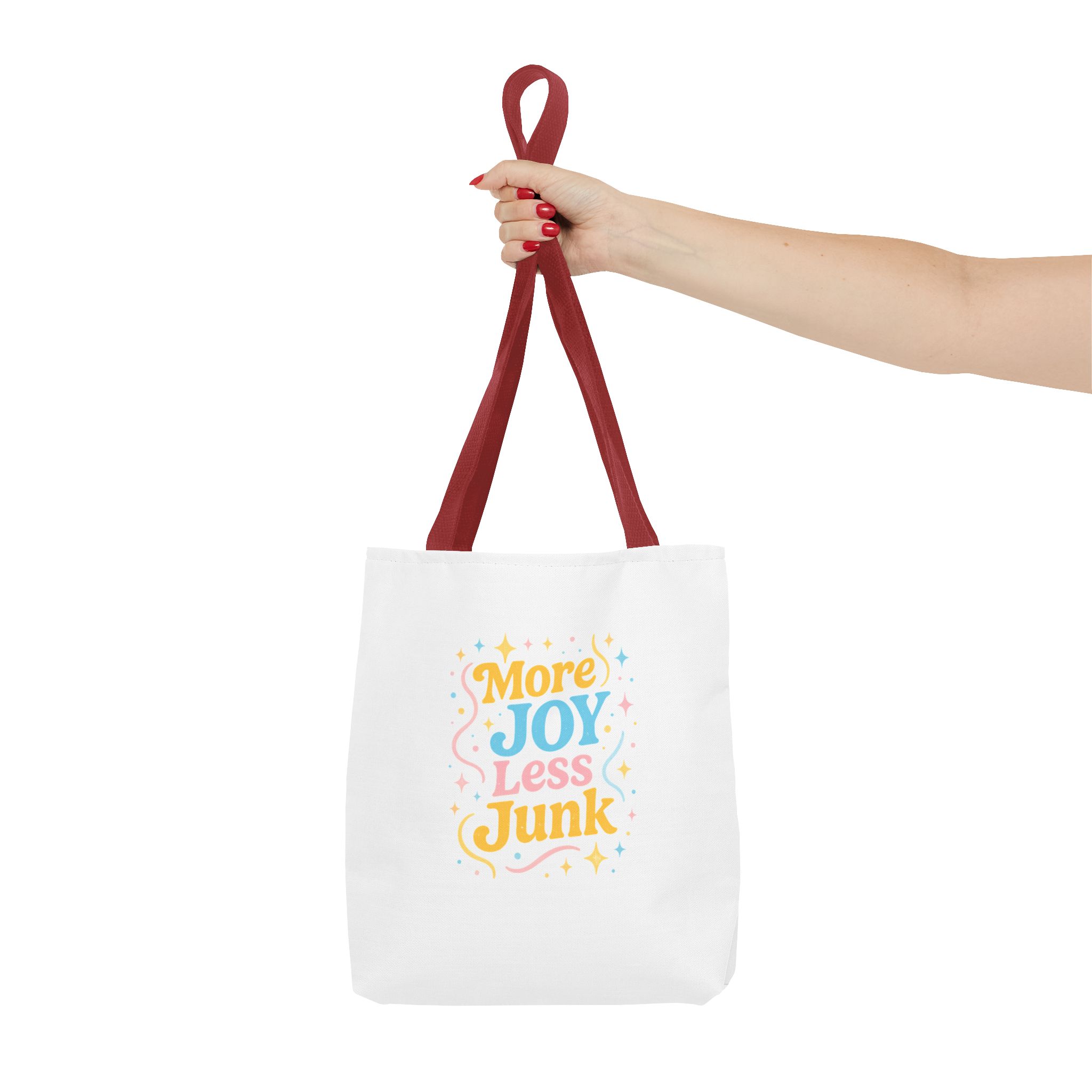 Joyful Tote Bag - More Joy Less Junk - Eco-Friendly Reusable Shopping Bag, Gift for Friends, Stylish Grocery Tote, Fun Everyday Tote - Image 9