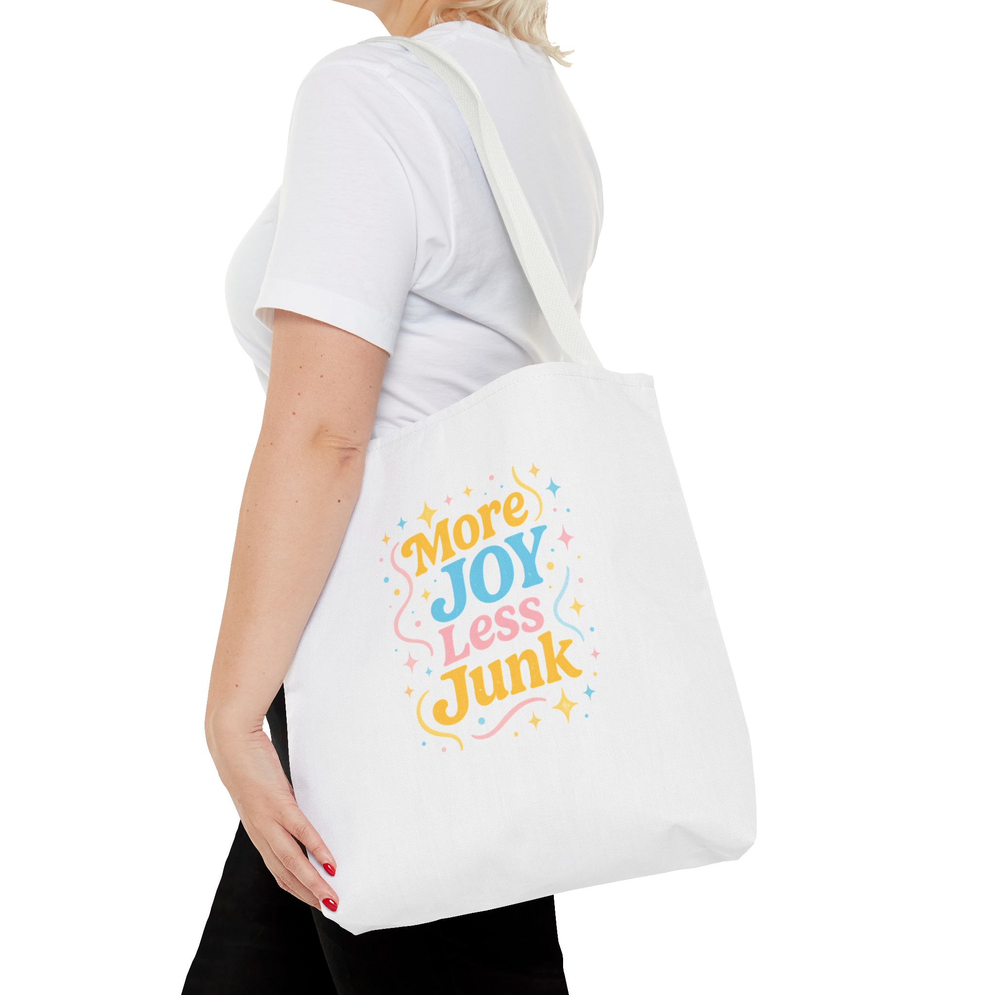 Joyful Tote Bag - More Joy Less Junk - Eco-Friendly Reusable Shopping Bag, Gift for Friends, Stylish Grocery Tote, Fun Everyday Tote - Image 39