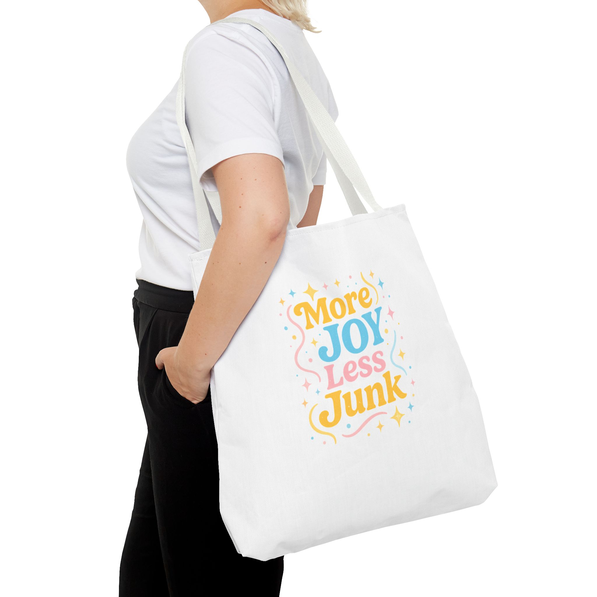 Joyful Tote Bag - More Joy Less Junk - Eco-Friendly Reusable Shopping Bag, Gift for Friends, Stylish Grocery Tote, Fun Everyday Tote - Image 18