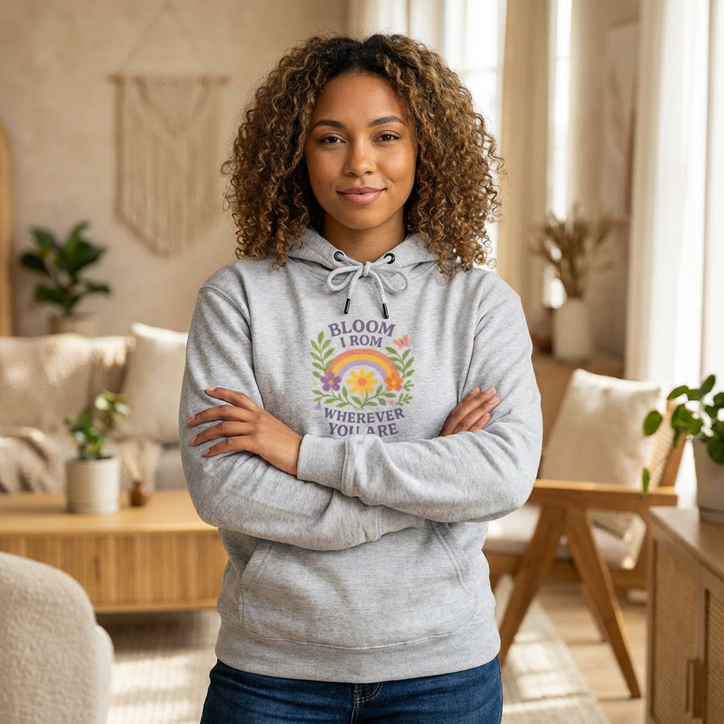 Bloom Wherever You Are Fleece Hoodie - Cozy Floral Sweatshirt for Growth & Positivity, Ideal for Gifts, Home, Casual Wear - Image 2