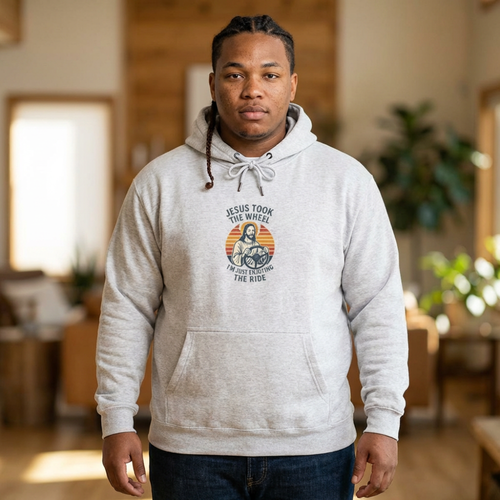 Jesus Took the Wheel Hoodie, Inspirational Faith Wear, Christian Gift, Cozy Fleece Hoodie, Perfect for Church & Holidays