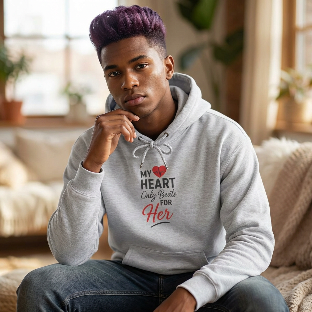 My Heart Only Beats for Her Hoodie | Romantic Gift, Valentine's Day, Gift for Her, Cozy Apparel, Love Merchandise