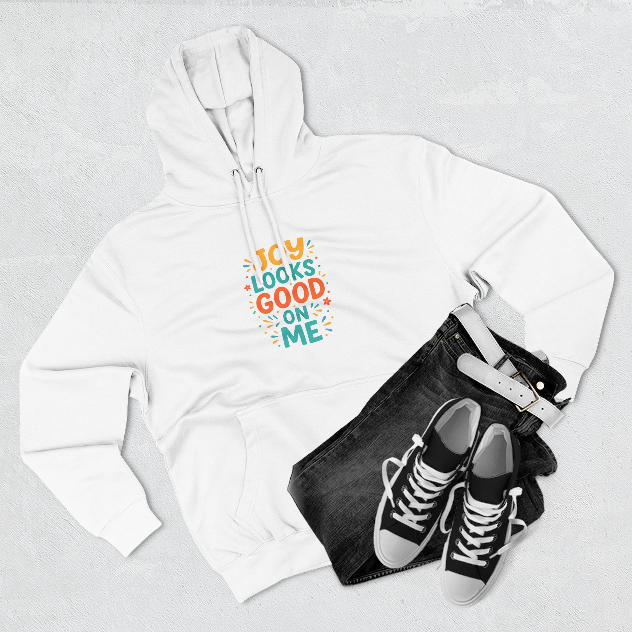 Joyful Three-Panel Fleece Hoodie - Perfect for Everyday Wear, Gift for Friends, Casual Style, Cozy Layering, Motivational Apparel - Image 3