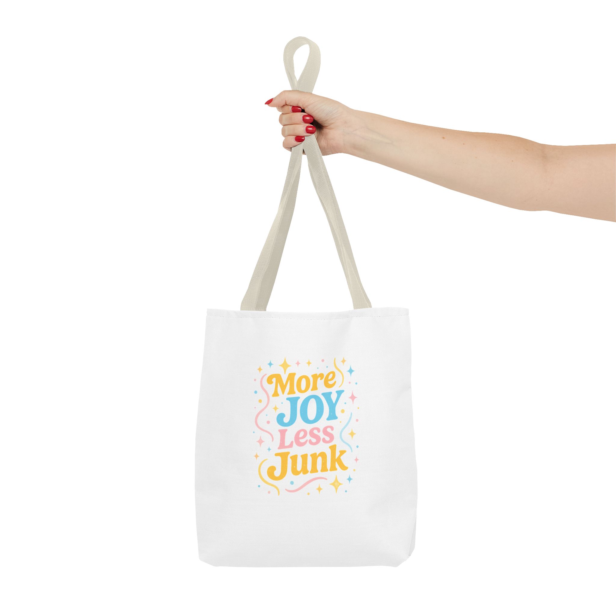 Joyful Tote Bag - More Joy Less Junk - Eco-Friendly Reusable Shopping Bag, Gift for Friends, Stylish Grocery Tote, Fun Everyday Tote - Image 21