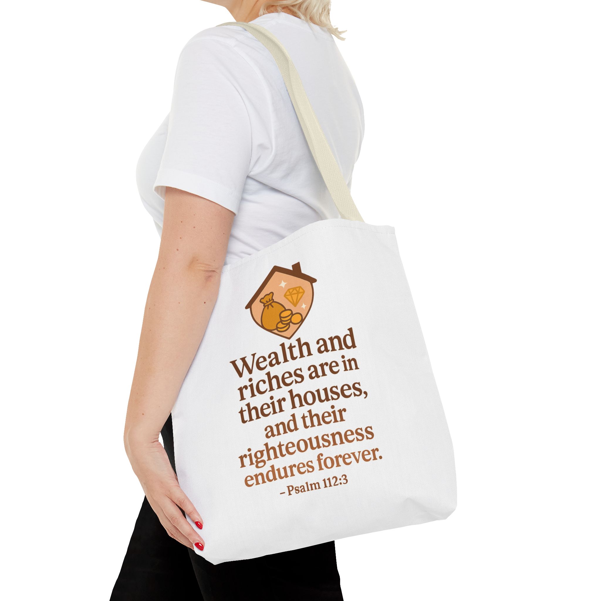 Inspirational Tote Bag, Bible Verse Carryall, Motivational Shopping Bag, Gift for Her, Psalm 112:3 Quote Bag, Versatile Everyday Tote - Image 40