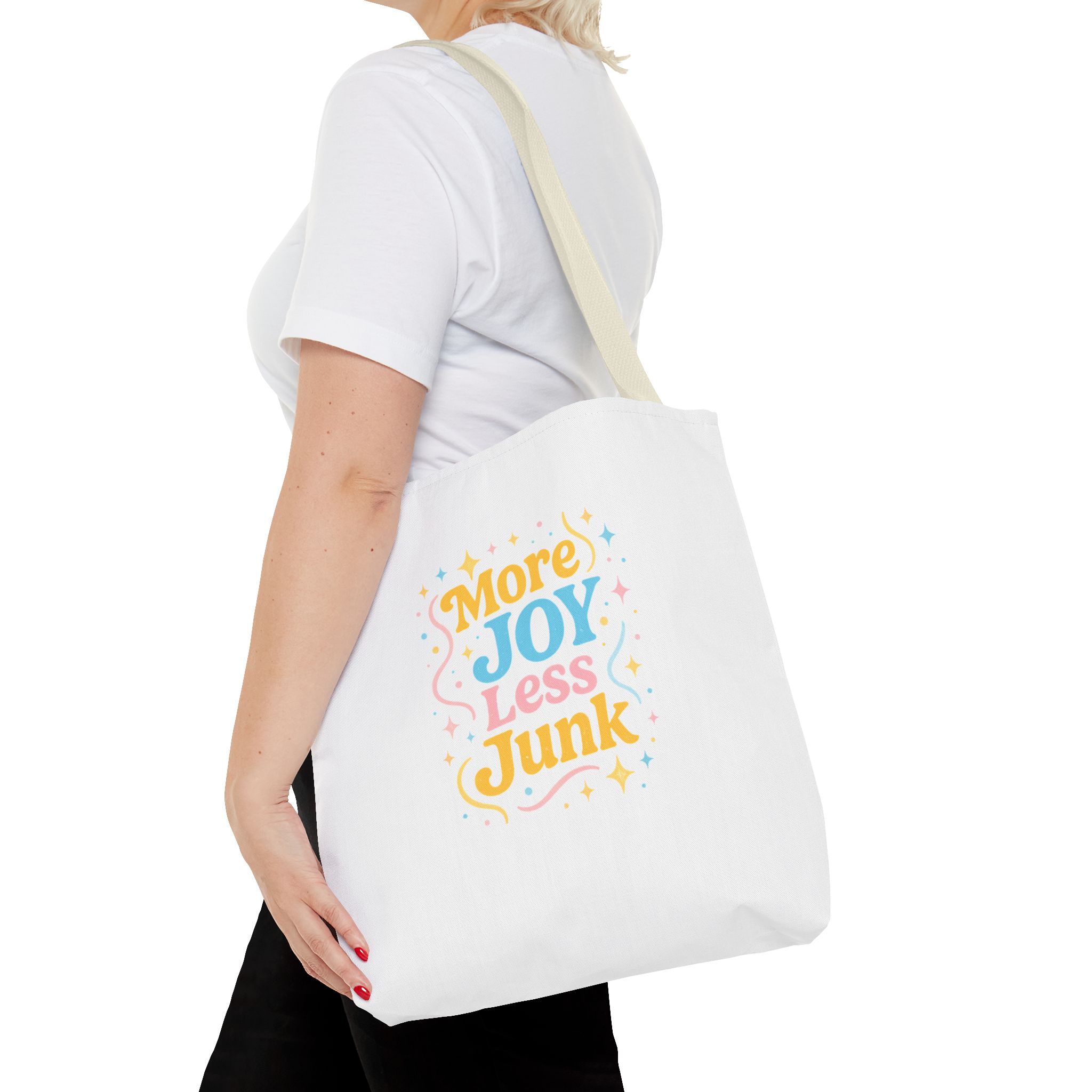Joyful Tote Bag - More Joy Less Junk - Eco-Friendly Reusable Shopping Bag, Gift for Friends, Stylish Grocery Tote, Fun Everyday Tote - Image 42