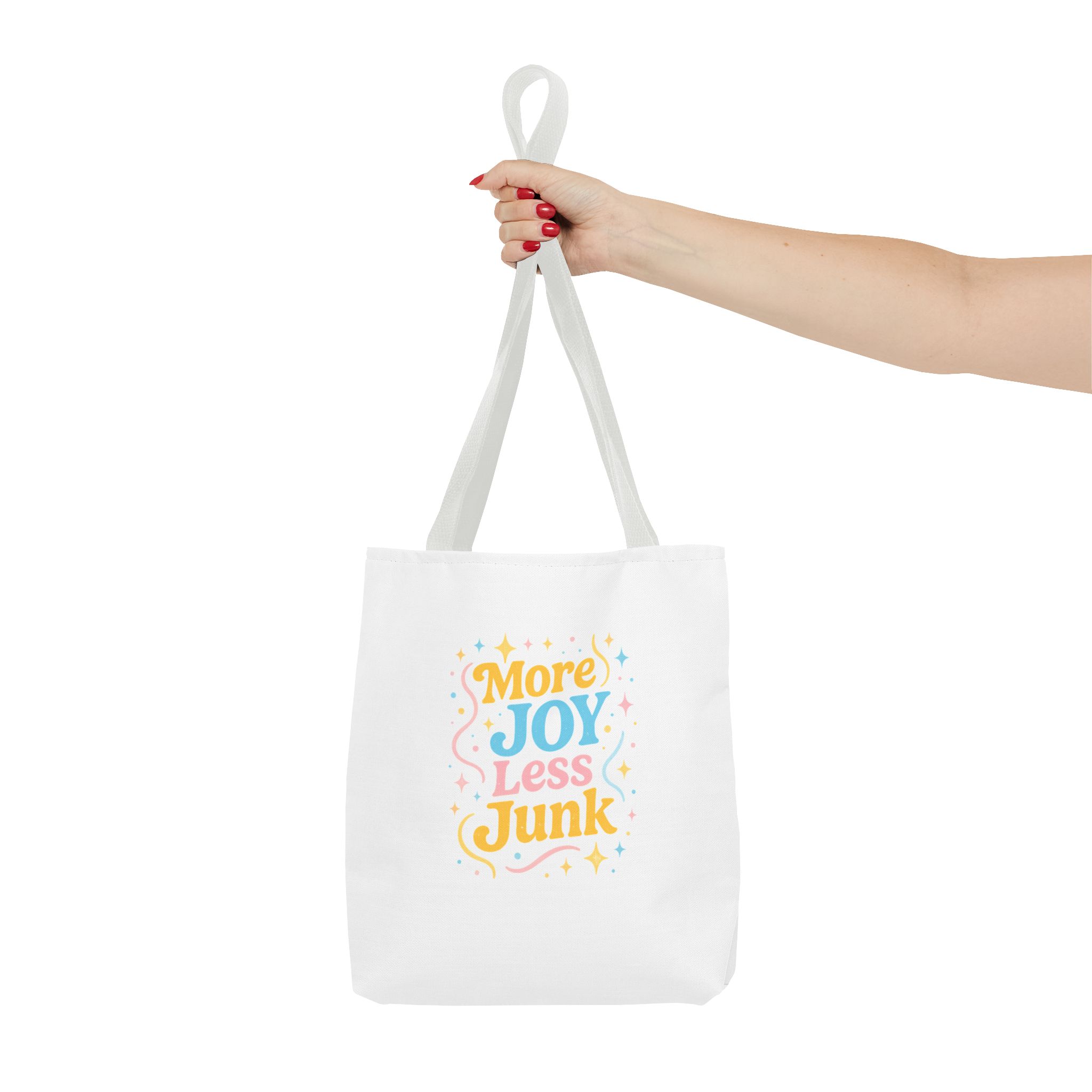 Joyful Tote Bag - More Joy Less Junk - Eco-Friendly Reusable Shopping Bag, Gift for Friends, Stylish Grocery Tote, Fun Everyday Tote - Image 15
