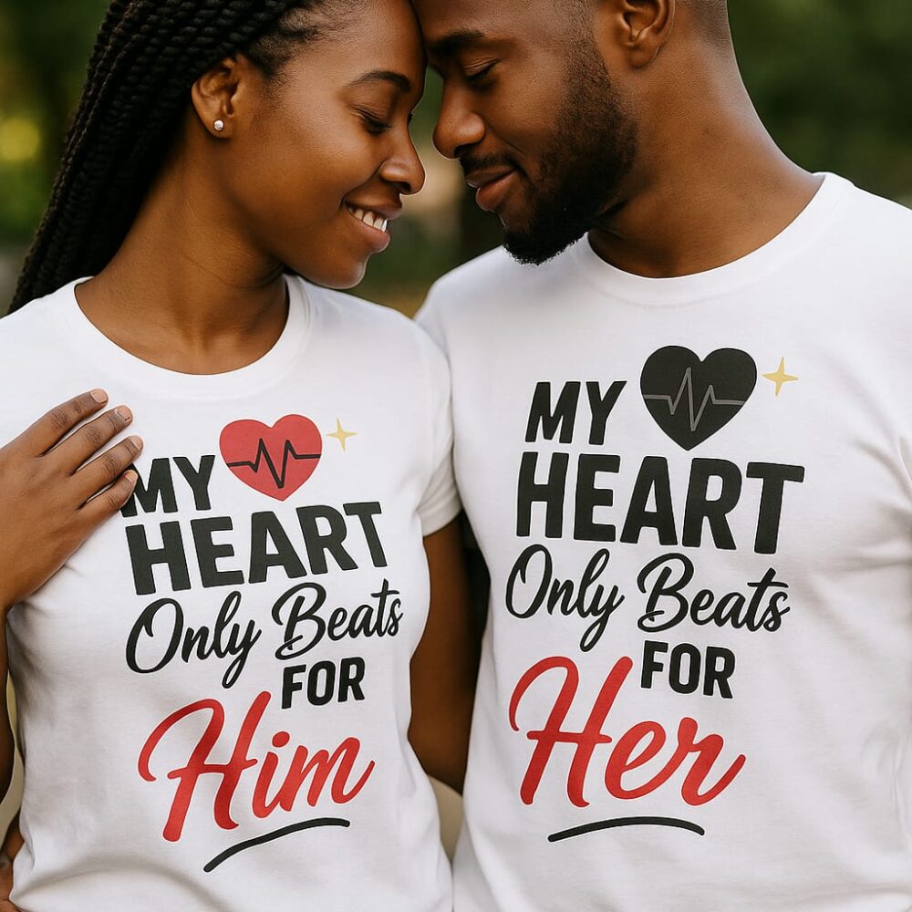 My Heart Only Beats for Him & Her – Matching Couple T-Shirt Set