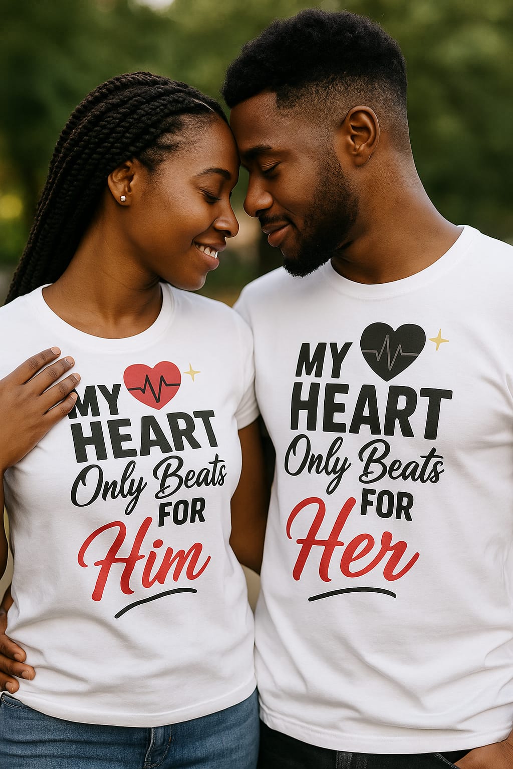 My Heart Only Beats for Him & Her – Matching Couple T-Shirt Set