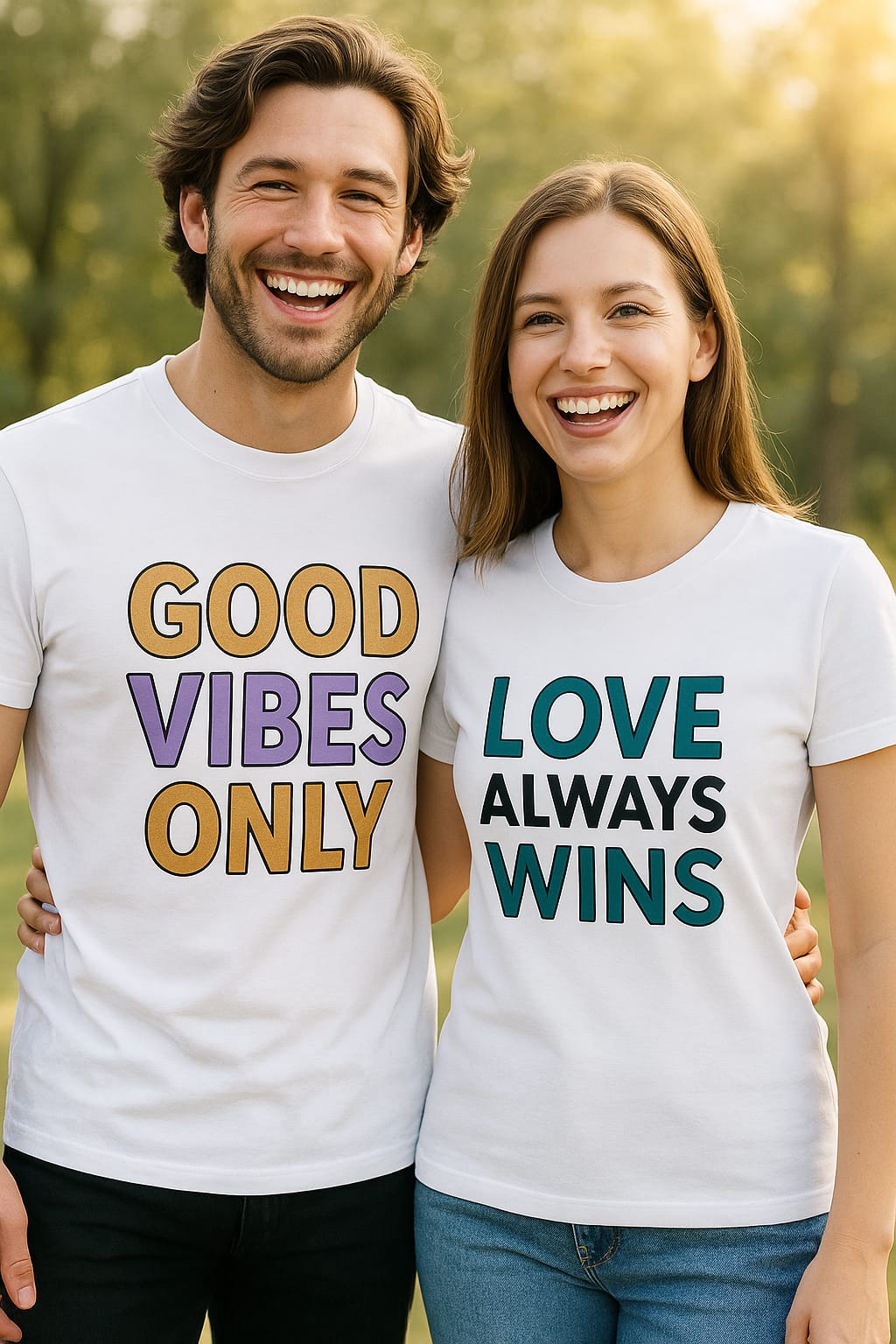 Matching Couple T-Shirts β Good Vibes Only & Love Always Wins, Positive Couples Shirt Set, His and Hers Tee, Romantic Gift